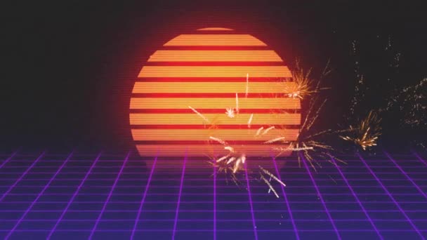 テキスト グリッドパターン 黒い背景に太陽のパターンを獲得するアニメーション デジタル生成 ホログラム イラスト ビデオゲーム アーケード テクノロジーコンセプト — ストック動画