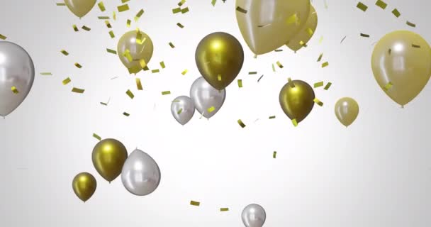 Animation Gold Silver Balloons Confetti White Background New Year New — Stock Video