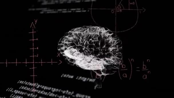 人脑动画和数学数据处理 全球科学 计算和数据处理概念数字生成的视频 — 图库视频影像