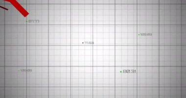 Kırmızı çizgilerin animasyonu ve şebeke üzerinde finansal veri işleme. Küresel iş, hesaplama, ağlar, dijital arayüz ve dijital olarak oluşturulmuş video işleme kavramı.