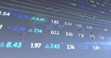 Şebeke üzerinde finansal veri işleme animasyonu. Küresel iş, hesaplama, ağlar, dijital arayüz ve dijital olarak oluşturulmuş video işleme kavramı.