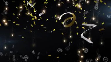 Siyah arka planda parti flamaları ve konfeti animasyonu. Yeni yıl, yeni yıl arifesi, parti, kutlama ve geleneksel konsept dijital olarak oluşturulmuş video.