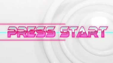 Neumorphic beyaz arkaplan ve eğri şekilli metin pankartının canlandırılması. Video oyunu ve eğlence teknolojisi kavramı