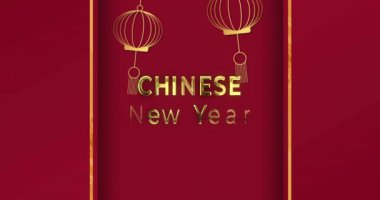Çin 'in yeni yıl metninin animasyonu kırmızı arka planda Çince şablonu üzerinden. Çin yeni yılı, ejderha yılı, gelenek ve dijital olarak üretilen kutlama konsepti..