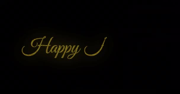 Анимация Счастливого Праздничного Текста Над Разноцветными Бликами Объектива Черном Фоне — стоковое видео