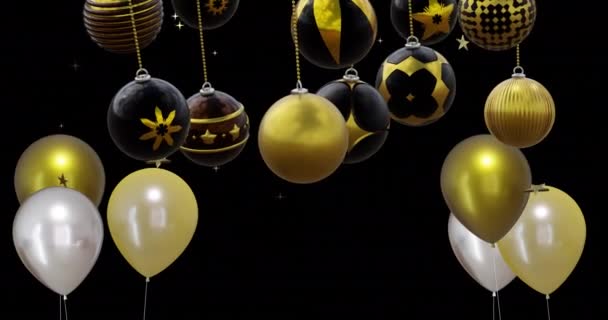 Animering Guld Och Silver Ballonger Med Grannlåt Svart Bakgrund Nytt — Stockvideo