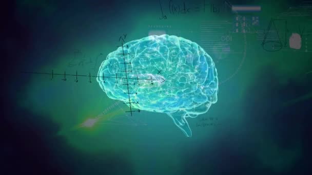 人間の脳と数学的なデータ処理のアニメーション グローバルサイエンス コンピューティング データ処理のコンセプトデジタル生成ビデオ — ストック動画