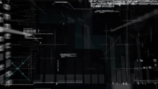 Siyah Arkaplana Karşı Istatistiksel Veri Işleme Arayüzünün Canlandırması Bilgisayar Arayüzü — Stok video