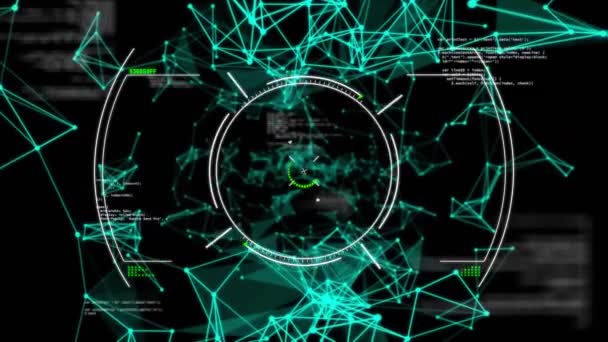 Анимация Кругов Компьютерного Языка Связанных Точек Черном Фоне Цифровая Генерация — стоковое видео