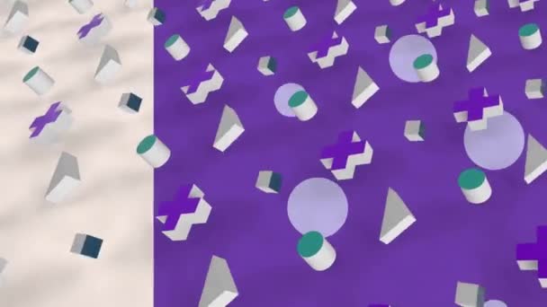 Анимация Различных Геометрических Символов Форм Фиолетовом Белом Фоне Цифровое Генерирование — стоковое видео