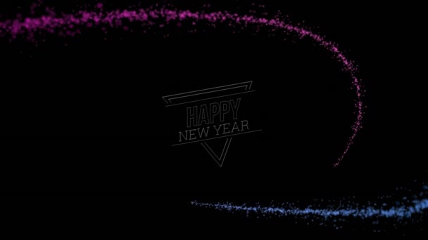 Animação Neon Feliz Ano Novo Texto Sobre Trilhas Luz Brilhante — Vídeo de Stock