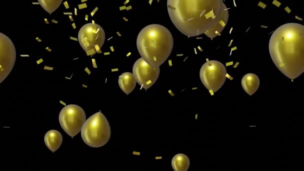 Animation Gold Balloons Confetti Black Background New Year New Year — Stock Video