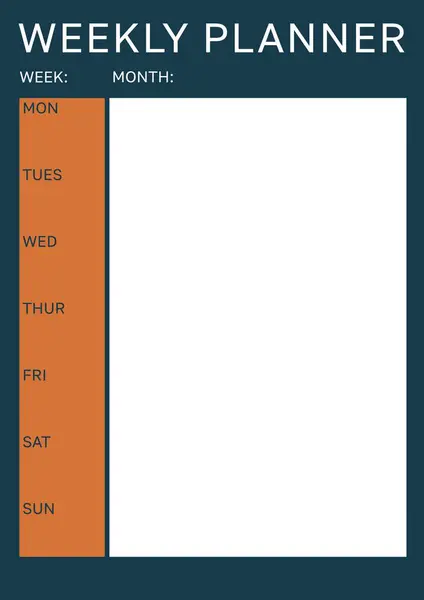 Illustration of weekly planner, week, month, mon, tue, wed, thu, fri, sat, sun text with blank box. Copy space, vector, personal organizer, calendar, planning, design, template and art concept.