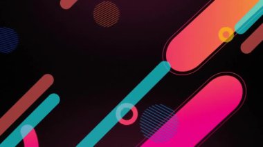 Çizgilerin animasyonu, çizgiler siyah arkaplan üzerinde daireler ve noktalar oluşturuyor. Dijital olarak üretilen hologram, illüstrasyon, şekil, tasarım, vektör ve soyut kavram.