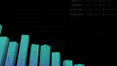Siyah arkaplan üzerinden finansal veri işleme animasyonu. Küresel iş, bağlantılar, hesaplama ve veri işleme kavramı dijital olarak oluşturulmuş video.