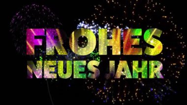 Neue Jahr metin ve konfetisinin siyah arkaplanda canlandırılması. Yeni yıl, yeni yıl arifesi, kutlama ve geleneksel konsept dijital olarak oluşturulmuş video.