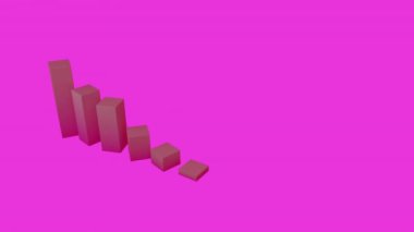 Pembe arka planda 3D bar grafiği animasyonu. Dijital olarak üretilen hologram, illüstrasyon, şekil, rapor, iş, grafik, soyut ve üç boyutlu konsept.