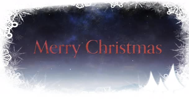 Kış Manzarası Arka Planında Neşeli Noel Mesajlarının Animasyonu Noel Kutlama — Stok video