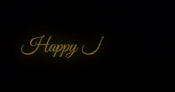 Анимация Счастливого Праздничного Текста Разноцветные Линзы Вспыхивают Чёрном Фоне Концепция — стоковое видео