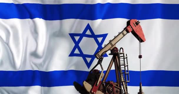 Animación Plataforma Petrolera Sobre Bandera Israel Palestina Israel Conflickt Finanzas — Vídeos de Stock