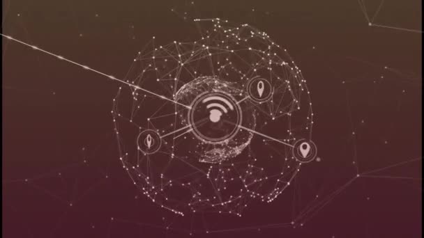 Animacja Połączonych Gps Wifi Ikon Połączonych Punktów Tworzących Globusy Cyfrowo — Wideo stockowe