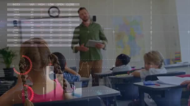 Animação Interface Infográfica Multicolorida Diversos Professores Sexo Masculino Que Ensinam — Vídeo de Stock