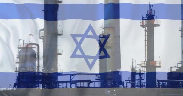 Animación Plataforma Petrolífera Sobre Bandera Israel Palestina Israel Concepto Conflickt — Vídeos de Stock