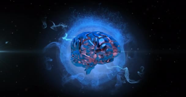 Animación Del Cerebro Humano Girando Sobre Onda Digital Azul Sobre — Vídeo de stock