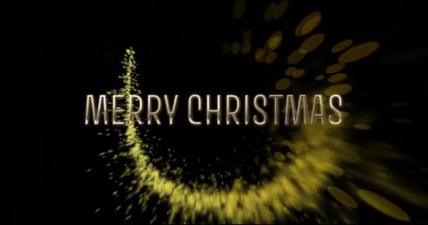 Анимация Веселого Текста Световые Дорожки Черном Фоне Рождество Традиции Празднование — стоковое видео