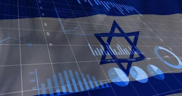 Animación Del Procesamiento Datos Financieros Sobre Bandera Israel Palestina Israel — Vídeos de Stock
