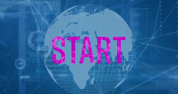 Animering Starttext Banner Över Snurrande Jordklotet Nätverk Anslutningar Och Databehandling — Stockvideo