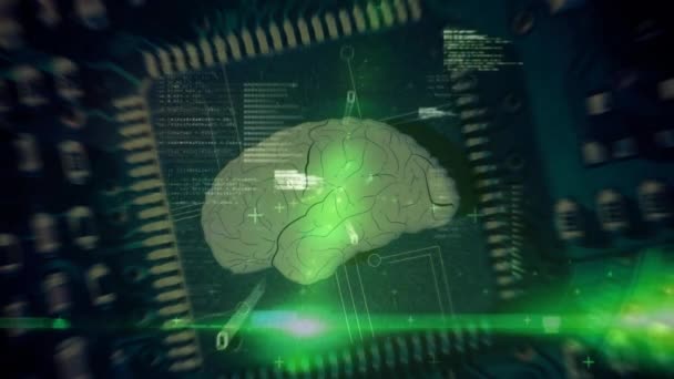 Animatie Van Gegevensverwerking Menselijk Brein Donkere Achtergrond Wereldwijd Concept Voor — Stockvideo