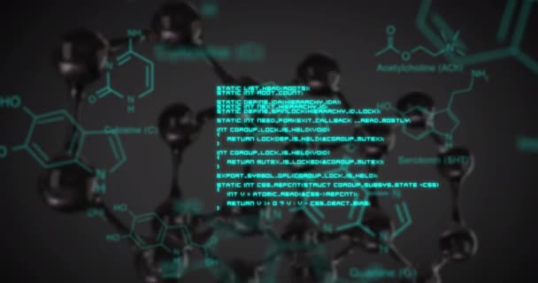 Kimyasal Yapıların Animasyonu Gri Arkaplan Üzerindeki Moleküler Yapıların Veri Işlemesi — Stok video