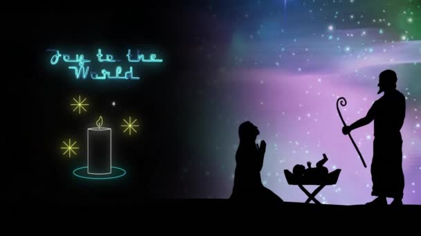 Animação Alegria Para Mundo Texto Sobre Natal Presépio Cena Fundo — Vídeo de Stock