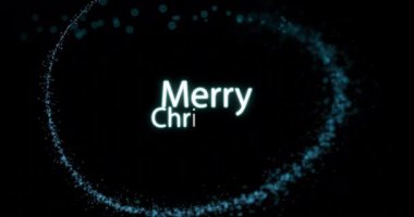 Mutlu noel mesajlarının animasyonu ve siyah arka planda ışık izi. Noel, gelenek, kutlama hareketi ve dijital olarak üretilen renk konsepti.