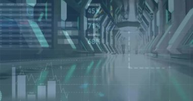 Tünelde yürürken tartışan farklı insanlar üzerinde bilgi arayüzü animasyonu. Dijital bileşik, çoklu pozlama, rapor, iş, planlama, takım çalışması ve küresel konsept.