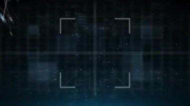 Görüntü bulucuların animasyonu, değişen numaralar ve siyah arkaplan üzerindeki bağlantılı noktalar. Dijital olarak üretilmiş, hologram, illüstrasyon, aydınlanma, büyüme, iş ve iletişim konsepti.