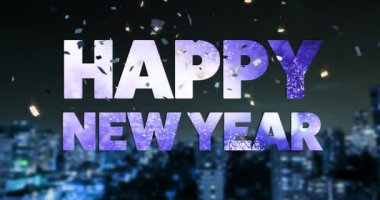 Yeni yıl mesajları ve konfeti animasyonları siyah arka planda. Yeni yıl, yeni yıl arifesi, kutlama ve geleneksel konsept dijital olarak oluşturulmuş video.