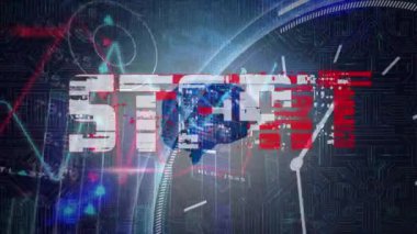 Metnin başlatılması ve zaman ve veri işlemeye karşı insan beyninin dönen simgesi. Bilgisayar arayüzü ve tıbbi araştırma teknolojisi kavramı