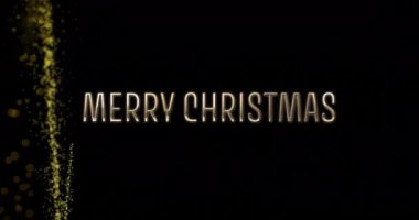 Mutlu noel mesajlarının animasyonu ve siyah arka planda ışık izi. Noel, gelenek, kutlama hareketi ve dijital olarak üretilen renk konsepti.