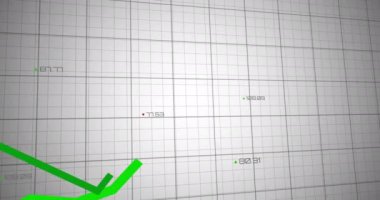 Yeşil çizgilerin animasyonu ve şebeke üzerinde finansal veri işleme. Dijital olarak oluşturulmuş küresel finansman, iş, bağlantılar ve veri işleme kavramı.