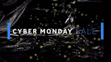 Siyah ağlar üzerinden siber pazartesi metninin animasyonu. Satışlar, perakende satış, siber alışveriş, dijital arayüz, iletişim, bilgisayar ve veri işleme kavramı dijital olarak oluşturuldu.