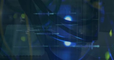 Ses dalgalarının ve bilgisayar dilinin animasyonu veri sunucu sistemine karşı kabloların kapatılması. Dijital bileşik, çoklu pozlama, programlama dili, veri merkezi, ağ ve teknoloji.