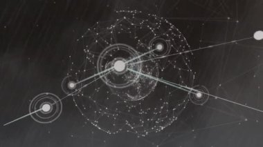 Karanlık arka planda bağlantıları olan dünyanın animasyonu. Dijital olarak oluşturulmuş küresel bağlantılar, ağlar ve veri işleme kavramı.