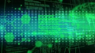 Bilimsel veri işleme sisteminin animasyonu. Küresel bilim, bağlantılar, hesaplama ve veri işleme kavramı dijital olarak oluşturulmuş video.