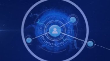 Soyut arkaplan üzerinde bağlı profil ve mesaj simgelerinin animasyonu. Dijital olarak üretilmiş, çoklu maruz kalma, telekomünikasyon, sosyal medya, ağ, küreselleşme, teknoloji.