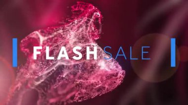 Pembe ışıldayan ağ arkaplan üzerinde flash satış metni animasyonu. Satışlar, perakende, alışveriş, dijital arayüz, iletişim, bilgisayar ve veri işleme kavramı dijital olarak oluşturuldu.