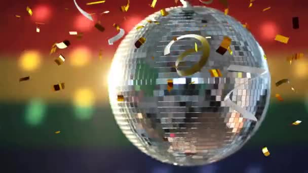 Animation Banderoles Fête Miroir Boule Disco Sur Fond Arc Ciel — Video