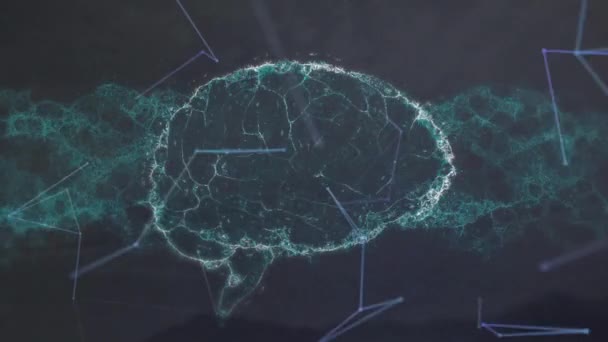 Animacja Ludzkiego Mózgu Cyfrowego Połączone Kropki Tworzące Geometryczne Kształty Czarnym — Wideo stockowe