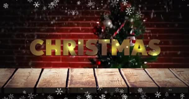 Animatie Van Kersttekst Kerstboom Achtergrond Kerst Feest Traditie Concept Digitaal — Stockvideo